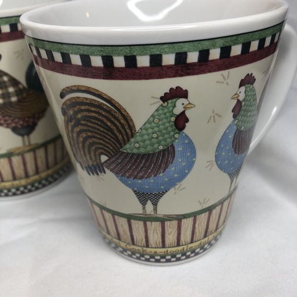 Debbie Mumm Rooster Mugs 4 Something to Crow About Stoneware Sakura Oneida 12 oz - Picture 5 of 12